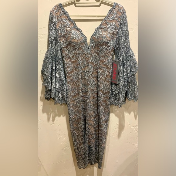 JOVANI Silver Trumpet Sleeve Dress **NWT** - Picture 2 of 9